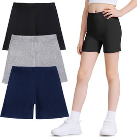 Domueay Mädchen Kurze Leggings Radlerhose 3er Pack Baumwolle Sommer Activewear Shorts Kinder Unter Kleid Hosen Sporthose Turnhose Sommerhose Sport Tanz Hosen GR. 110-116, Schwarz Grau Marine