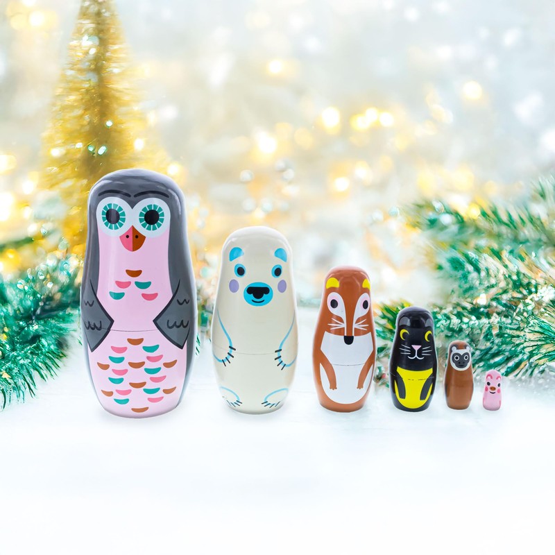 BestPysanky Set of 6 Animals Wooden Nesting Dolls