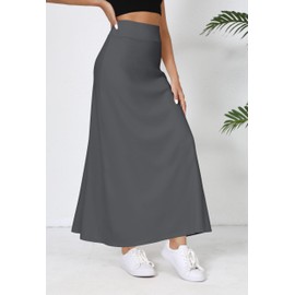 Urban CoCo Elastic Waist A-Line Long Maxi Skirt Below Knee for Women Fall Winter, Deep Gray, Medium