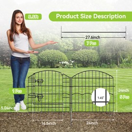 Decorative Garden Fence 6 Panels 12ft (L)×24in (H) No Dig Animal Barrier Fencing with 5 Panels + 1 Gate, Metal Garden Fences Rustproof Wire Border Temporary Dog Fence for Patio Outdoor Yard Lawn