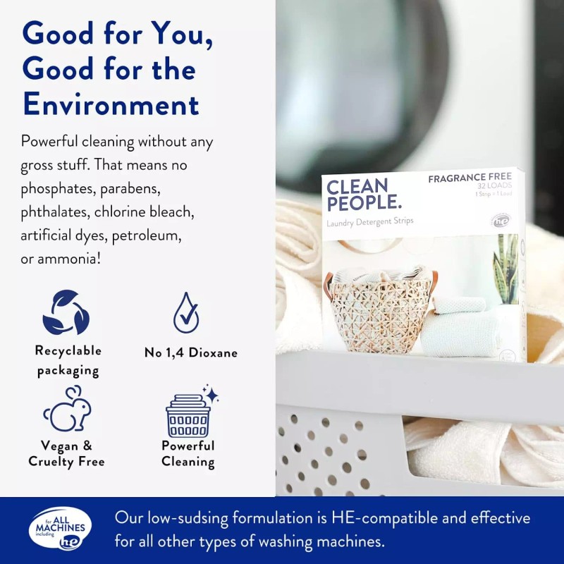 Clean People Laundry Detergent Sheets - Plant-Based Hypoallergenic Laundry Soap