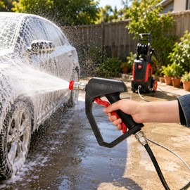Kytvl Short Pressure Washer Gun with Swivel, 4350 PSI Power Washer Trigger Gun, 3/8" Quick Connect, M22-14mm M22-15mm Adapters, 5 Spray Nozzle Tips, Safety Lock for Car Wash and Cleaning