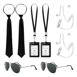 SEFIRST Pack of 10 Agent Costume Accessories, Secret Service Costume Set, Secret Agent Costume, Spy Costume Accessory with Black Sunglasses, Zip, Tie, Handset, ID Card for Men, Women, Children for