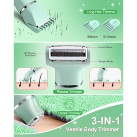 RAXMETRY Bikini Trimmer for Women - 3 in 1 IPX7 Waterproof Electric Razors for Women,Body Pubic Hair Electric Shaver for Womens & Facial Hair Remover,Rechargeable Wet/Dry for Body,Underarm,Leg(Mint Green)