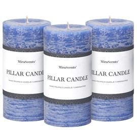 3x6 Inch Blue Pillar Candles Set of 3 - Hand-Poured Unscented Candles, Long Clean Burning, Large Big Candles, Smokeless Dripless Candles for Dinner Table, Wedding, Home, Bathroom, Rustic Decor