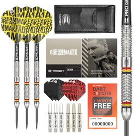 Target Darts Dimitri Van den Bergh Dimi 22G Tungsten Steel Tip Dart Set Darts - 9 Pro Grip Shafts - 9 Pro Ultra Dart Flights - Dart Wallet - Dart Counter App Coupon Bundle