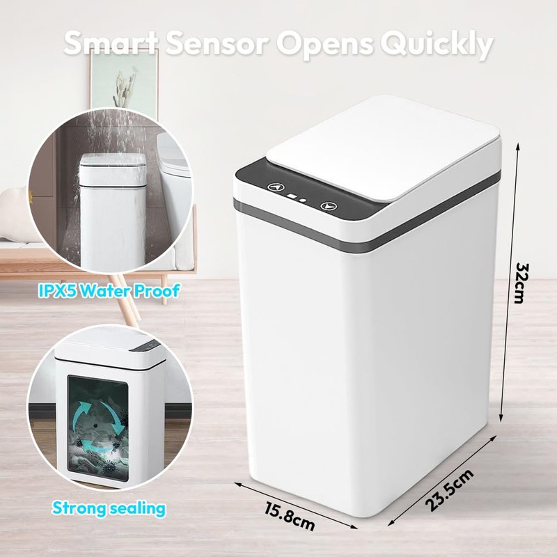 Zinueen Bathroom Bin 12L Sensor Cosmetic Bin - Bin with