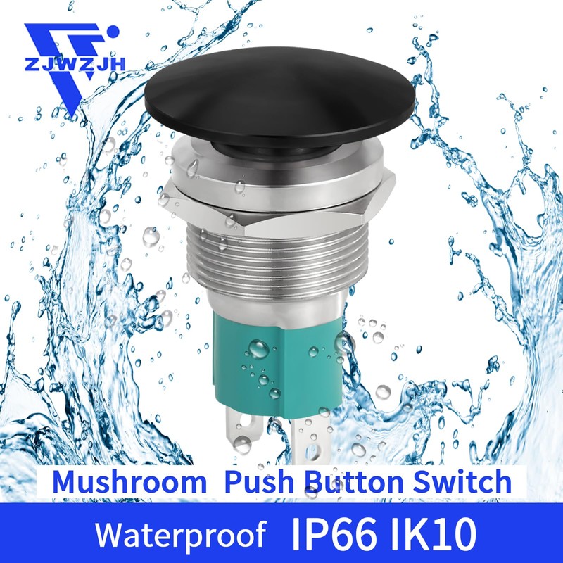 10 Amp 19mm Momentary Push Button Switch 3/4" Hole Mushroom
