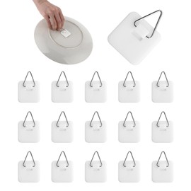 Wanmu 15Pcs Invisible Adhesive Plate Hangers, 1.26 Inches Vertical Plate Holders Hooks for The Wall Display, Decorative Plates Art, Picture Hanging