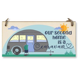 The Plum Penguin Handmade Wooden Hanging Wall Plaque Our Second Home is a Caravan Fun Camping Tent Campervan Adventure Sign