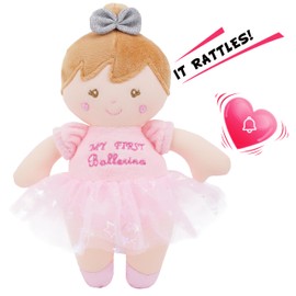Lullaberry 23cm Soft Ballerina Baby Doll Freya - Adorable My First Baby Doll for Infants - Sensory Baby Rattle Toy - Pink