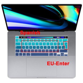 MMDW Spanish Language Silicone Keyboard Cover Skin for MacBook Pro 16 inch A2141 2019+,for MacBook Pro 13 with Magic Keyboard & for MacBook Pro M1 Chip A2338/A2251/A2289 2020+ EU,Gradient Green Blue