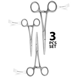 Hemostats ROCHESTER PEAN Forceps Locking Pliers Clamps Tongs Full Serrated Stainless Steel set (Straight 8,10,12 Inches 3 pcs Set)