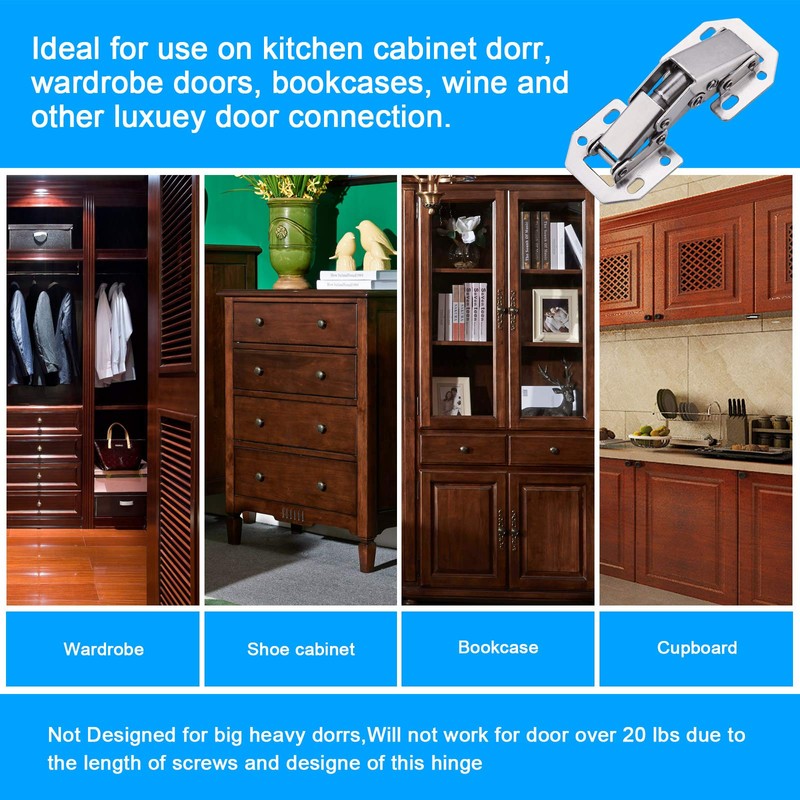 JIZZU 10Pcs Cabinet Hinges with Screws, Soft Close Hinges for