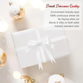 XOUDKE 44 m x 1 cm Satin Ribbon, White, Double-Sided Ribbon, Decoration, Gift Ribbon, White, for Wedding Party