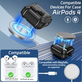 Ekoonpft for AirPods 4 Case, 【Built-in Invisible Bracket】 Secure Lock Case [Compatible with MagSafe] for AirPods 4th Generation 2024 wiht Cleaning Kit, Auto-Open, Military Grade Protective Case Cover