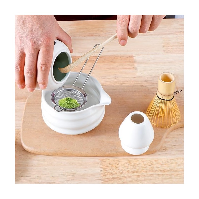 Roczential 5-Pack Matcha Set with Matcha Whisk Stand, Bamboo Matcha
