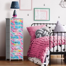 Sorbus Dresser Storage Tower, Organizer Drawers for Closet Boys & Girls Bedroom, Bedside Furniture, Chest for Home, College Dorm, Steel Frame, Wood Top, Tie-dye Fabric Bins (4-Drawer, Pastel Tie-dye)