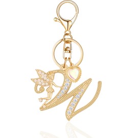 OKAICEN Gold Plated Angle Alphabet Initial Letter Keyring Keychain for Women Girls Crystal Key Chains for Wallet Backpack Bag Charm ('W')