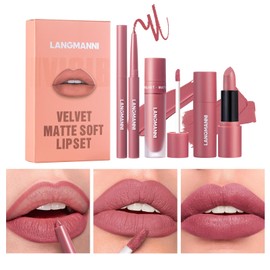 Matte Liquid Lipstick Lip Liner Set Velvety Nude Lipstick (Colour, # 04)