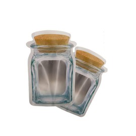 20Pcs Stand Up Clear Front Cork Mason Jar Pattern Zipper Mylar Bag Plastic Ziplock Pouch Portable Bottle Shape Food Preservation Smell Proof Packaging Pouches 6.3x4.3+2.3in (16x11+6cm)