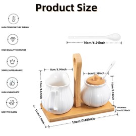 Ceramic Sugar and Creamer Set with Lid Spoon and Wooden pallets, Ceramic Coffee Bar Accessories, Cream Jug Sugar Jar, for Home Milk Coffee, Coffee Serving Set