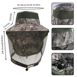 MILAKOO Unisex Full Face Mesh Hat Camo Hiking Hat Adjustable Fit Outdoor Camping Fishing Bucket Hat with Neck Flap and Windproof Rope, Camouflage Colour 3, Unit size