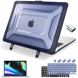 Teryeefi for 2018-2020 MacBook Air 13 Case M1 (A2337/A2179/A1932), Kickstand Shockproof Heavy Duty Hard Shell & Keyboard Cover & OTG Adapter for Air 13.3 inch with Retina & Touch ID, FW-Blue
