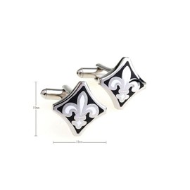 MRCUFF Fleur De Lis Black White Pair Cufflinks in a Presentation Gift Box & Polishing Cloth