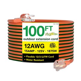 Go Green Power Inc. (GG-14000) 12/3 SJTW Outdoor Extension Cord, Lighted End, Orange, 100 ft