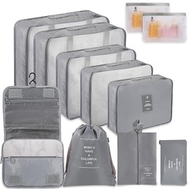 WECUTE Suitcase Organiser Set, 11-Piece Packing Cubes Set, Waterproof Travel Clothes Bags, Suitcase Organiser for Holidays and Travel, Packing Cube Set, Travel Cube (Grey)