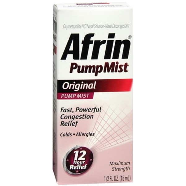 Afrin Original Maximum Strength 12 Hour Sinus Congestion Relief Pump Mist - Fast Acting Allergy Nasal Decongestant and Sinus Spray for Powerful Nasal Congestion Relief 0.5oz (15mL)