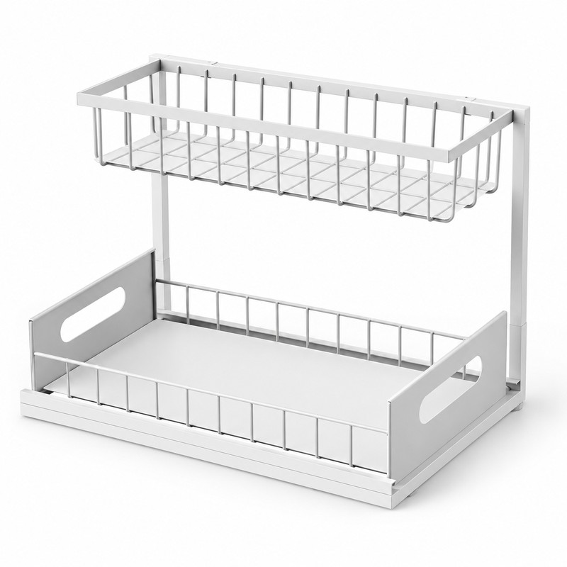 2-Tier Under Sink Organizer for Cabinet Storage – Metal Pull-Out