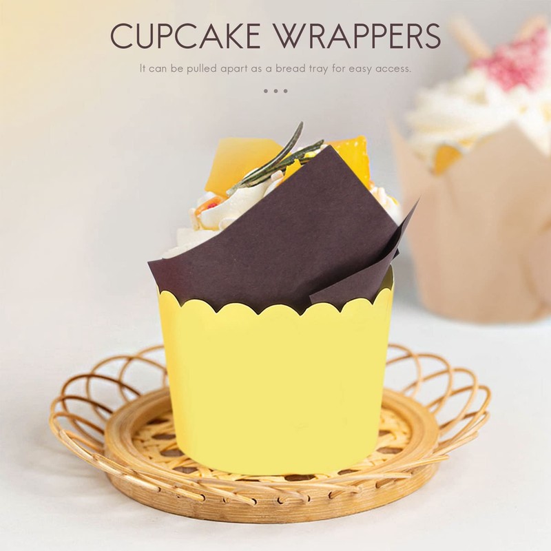 Dovhmoh 200pcs Tulip Cupcake Bacups,Muffin Bellliner Holder,Rustic Cupcake Wrapper,Brown,White,Nature Color