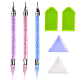 GWAWG 3 PCS Diamond Painting Pens Diamond Art Pens No Wax Needed Self-Stick Drill Pens with 4 Box for Diamond Painting Cross Stitch Nail DIY Purple Pink Blue