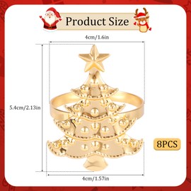 8uds Anillos para Servilletas de Navidad, 4cm Anillos para Servilletas Dorados Hebilla Porta Servilletas Navidad Anillos Servilletas Mantel para Mesa Fiesta Bricolaje (Estilo Árbol Navidad)