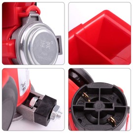 FARBIN Air Horn for Truck,Compact Electric Train Horn,Car Horn 12V 150db Super Loud with Wiring Harness,for Any 12V Vehicles (Red horn with wiring harness, 12V)