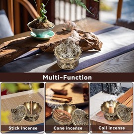 Incense Burner - Vintage Backflow Smoke Incense Burner Stick Cone Holder Home Decoration (Color : Bronze)
