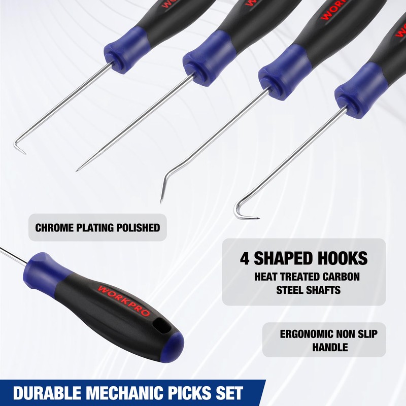 WORKPRO 4-Piece Precision Pick and Hook Set with Pouch, Angled