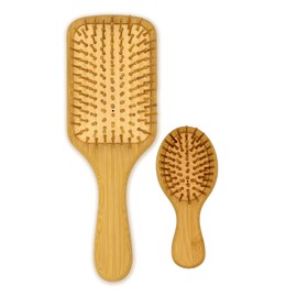 EcoGreen® - Cepillo Cuadrado + Cepillo MINI de Bambú con cerdas naturales de Bambú, estimula el foliculo piloso y promueve el crecimiento del cabello.