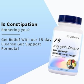 QIUMICO 15 Day Gut Cleanse - Gut and Colon Support, Dietary Supplement, Bowel Dissolving Capsules, with Senna, Cascara Sagrada & Psyllium Husk, to Break The Plateau