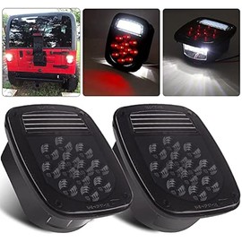 2Pcs Smoked Universal Rear Square Combination 39 LED Signal Tail Lights w/License Plate and Backup Reverse Lights Flatbed Trucks Brake Stop Turn Tail Light for Wrangler CJ TJ YJ Tail Lights Assembly