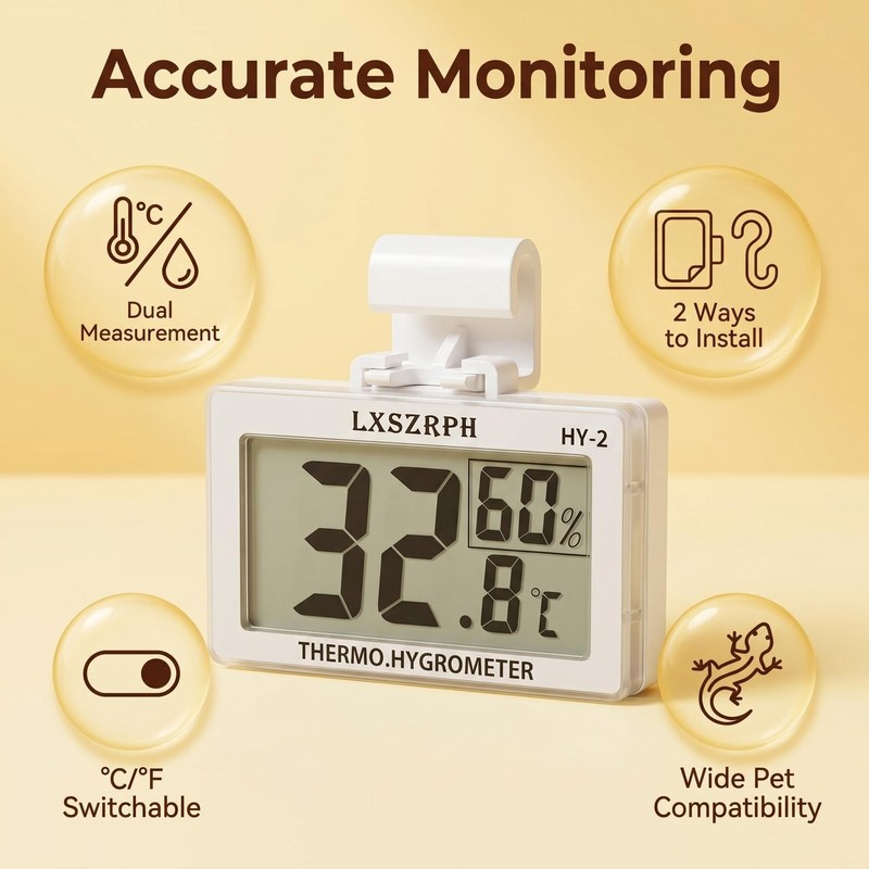 LXSZRPH Reptile Hygrometer and Thermometer High LCD Display Temperature Humidity