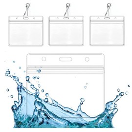 CAASFOOY 50 Pcs Clear Plastic Horizontal Name Badge ID Card Holders, Clear ID Name Tag Badge Holder