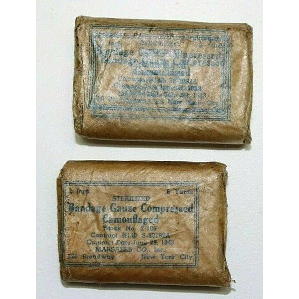 WWII US bandage gauze compressed camouflage 2in x 6yards lot
