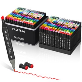 Vallteng Alcohol Markers Set 40 Colours,Dual Tips Colouring Pens for Adults,Permanent Art Markers Set for Drawing Coloring Illustration Graphic Designing with Carrying Case and Base
