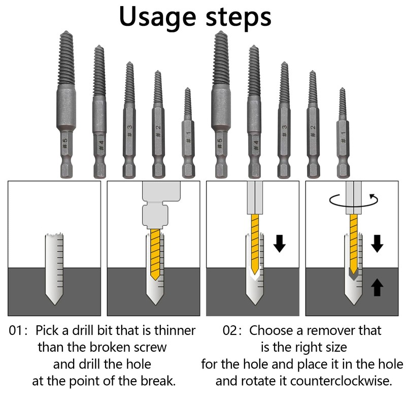 Wjelet 10Pcs Damaged Screw Extractor Set, 1/4 Inch Hex Screw