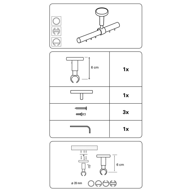 GARDINIA Chicago Series Ceiling Support for Curtain Rod, with Metal