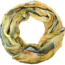 Jeamis Rainbow Silk Loop Colour Gradient Spring Round Scarf Rainbow Stripes Summer Lightweight Scarf Stole, yellow