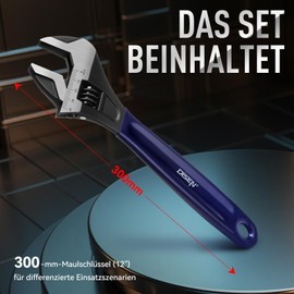 DISEN 300mm Schraubenschlüssel, Max. 40mm Maulweite Verstellbarer Rollgabelschlüssel Einmaulschlüssel aus Chrom-Vanadium Stahl